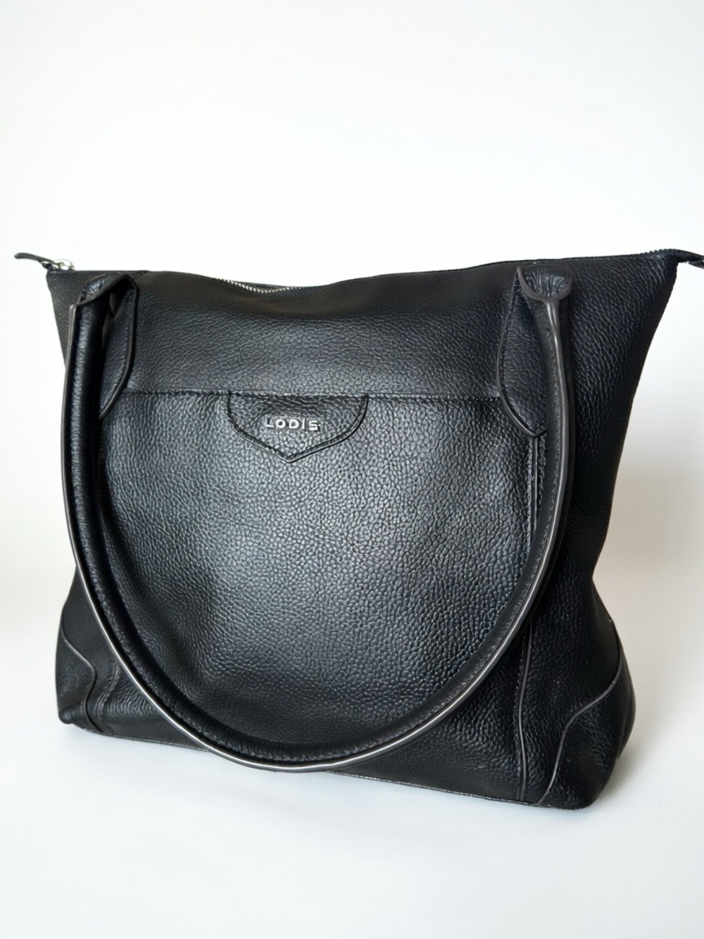 Lodis Siera Large Black Pebbled Leather Shoulder Bag Tote Purse 12"x15"